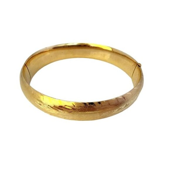 Estate 14kt Gold Brushed & Etched Hinged Bangle Bracelet (A5533) - Picture 1 of 8